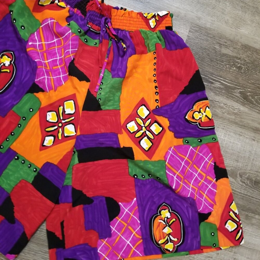 Mom Shorts Size Small Vintage 80s Elastic Waist Colorful Travel Casual Patches - Picture 2 of 11